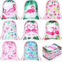 Kajaia 24 Pieces Flamingo Drawstring Gift Bags Hawaiian Party Favor Bags Flamingo Party Candy Treat Bags Tropical Party Goodie Bags for Kids Birthday Party Decorations Beach Party Supplies