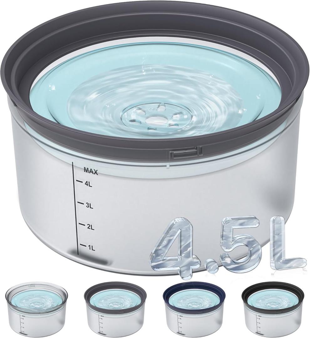 Decflow 1.2Gallon Dog Water Bowl No Spill, 4.5L Large Capacity Spill Proof Dog Bowls with Transparent Floating Disk, No Splash Slow Drinking Water Bowls for Sloppy Messy Drinkers (Gray)