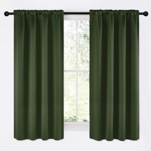NICETOWN Dark Green Blackout Cafe Satin Curtains for Small Windows, 42" Wide by 63" Long, 2 Panels, Rod Pocket Noise Reducing Faux Silk Blackout Drapes for Dining Room