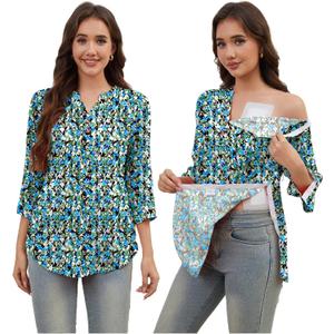 Post Shoulder Surgery Shirt for Women Tear Away 3/4 Sleeve Tops After Rotator Cuff Shirt V Neck Chemo Port Adaptive Clothing, medium