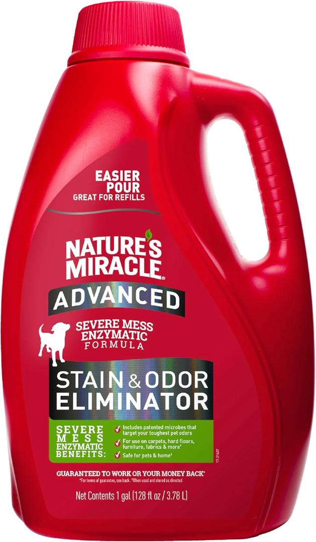 Natures Miracle Advanced Stain And Odor Eliminator for Dogs, Fresh Scent, Severe Mess Enzymatic Formula For Tough Pet Messes, 1 Gallon (128 Fl Oz (Pack of 1))