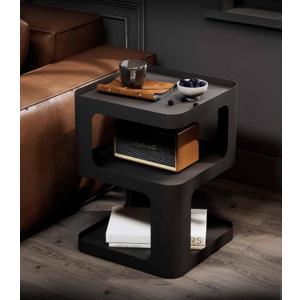 XIV Side Table, Small End Table, Modern Nightstand, Accent Bedside Table, 3 Tier Night Stands, Metal Bed Side Table for Living Room Bedroom Outdoor Entryway, No Assembly Required (Black, Square)