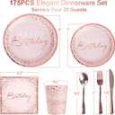 175PCS Happy Birthday Plates and Napkins Party Supplies, Paper Pink and Rose Gold Plastic Forks Knives Spoons Serve 25 Guests for Girl Women