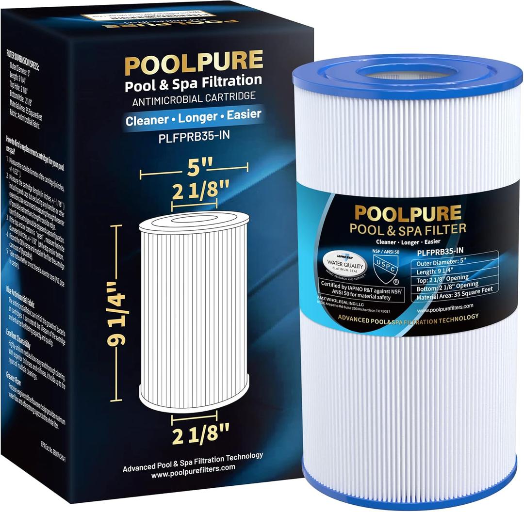 POOLPURE PRB35-IN Spa Filter Replaces Unicel C-4335, Guardian 409-219, Filbur FC-2385, 03FIL1300, 17-2482, 25393, 303557, 817-3501, R173431, 35 sq.ft, 5 X 9 Hot Tub Filter, 1 Pack