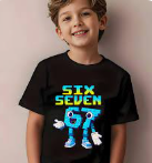 Six Seven Brainrot Italian Funny 67 Kids Gaming Meme T-Shirt, Small, Black 