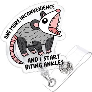 Badge Reel Funny, One More Inconvenience Retractable Glitter Funny Opossum Badge Reel Holder Nursing Nicu Accessories ID Clip for Nurse Doctor Medical Office Worker Teacher, Opossum Lover Gifts