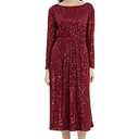 Maggy London Women's Boat Neck Long Sleeve MIDI Dress, Cherry RED, 4