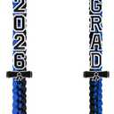 Graduation Leis 2026, Class of 2026 Grad Ribbon Leis with Pins, Grad Necklace Handmade Braided Necklace, Graduation Gifts for Women and Men (Black & Blue)