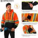High visibility Hoodie for Men,Class3 Hi Vis Hoodie,Fleece Lined Reflective Hooded,Construction work Hi-Vis Safety Sweatshirt,Black Bottom Orange XL