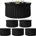 6Pack Black Round Spandex Tablecloths for 72inch/6FT Tables - Stretchy Fitted 6FT Round Table Cloths Wrinkle Free 132inch Table Cloth with Skirt for Wedding Birthday Graduation Party Banquet