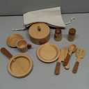 Play Kitchen Accessories Montessori Wooden Toys Kids Kitchen Set Cookware Plates Dishes Pots Pans Cooking Playset 15 Pieces Sensory Toys for Toddlers Girls Boys With Storage Bag