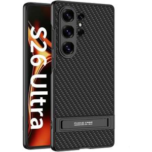 Lunivop Case Compatible with Samsung Galaxy S26 Ultra Case PU Leather Back Panel with Built-in Adjustable Kickstand Protector Slim Drop Phone Cover for Samsung Galaxy S26 Ultra 6.9 inch (Carbon Fiber)