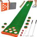Golf Putting Green Mat with Auto Ball Return, Crystal Velvet Mat and Solid Wood Base, Mini Golf Game Practice Equipment Training Mat for Home Office Indoor Outdoor Use (Orange)