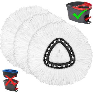  3pc Mop Replacement Heads for EasyWring, Spin Mop Heads Replacements, Microfiber Spin Mop Refills, Easy Cleaning Mop Replace Head (White-3 Mop Heads)