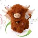 Crazy Funny Highland Cow Stuffed Animals, Dancing Singing Scottish Highlander Cattle Interactive Musical Highland Cow Plush Toys That Can Sing Spanish and English Songs (Pink)