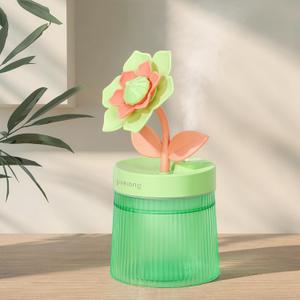 Cute Flower Mini Humidifier, Small Cool Mist Desk Humidifiers, Portable USB Personal Desktop Plant Humidifiers, Cooling for Home Office Car Travel Indoor Outdoor (260ml, Green Gardenia)