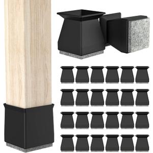Square Chair Leg Protectors for Hardwood Floors, 24 Pcs Silicone Felt Furniture Leg Cover,.7/8" - 1".Black.