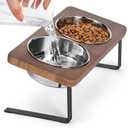 Elevated Cat Bowls, 15 Tilted Raised Cat Food Bowls Wood Pet with Stand Anti Vomiting 2 Stainless Steel for Cats and Puppy