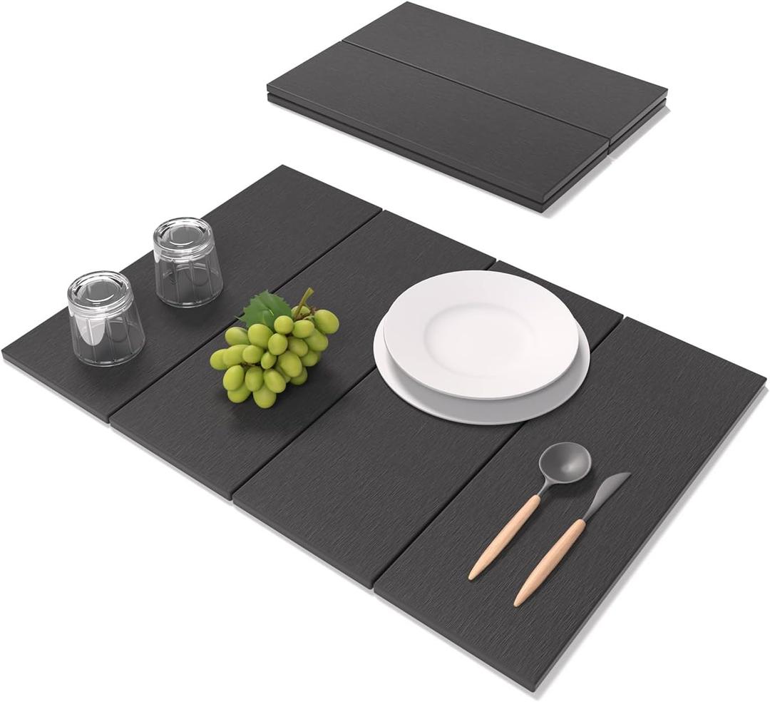 Large Stone Drying Mat for Kitchen Counter, 24" (L) 16" (W) Quick Dry Stone Mat Kitchen, Foldable Stone Dish Drying Mats, Diatomaceous Earth Dish Mat Drying Kitchen Mat,Dark Gray
