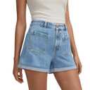 onlypuff Jean Shorts for Women Mid Waisted Boyfriend Denim Short Front Pocket Trendy Summer Outfits Light Blue Size 8 (Blue)