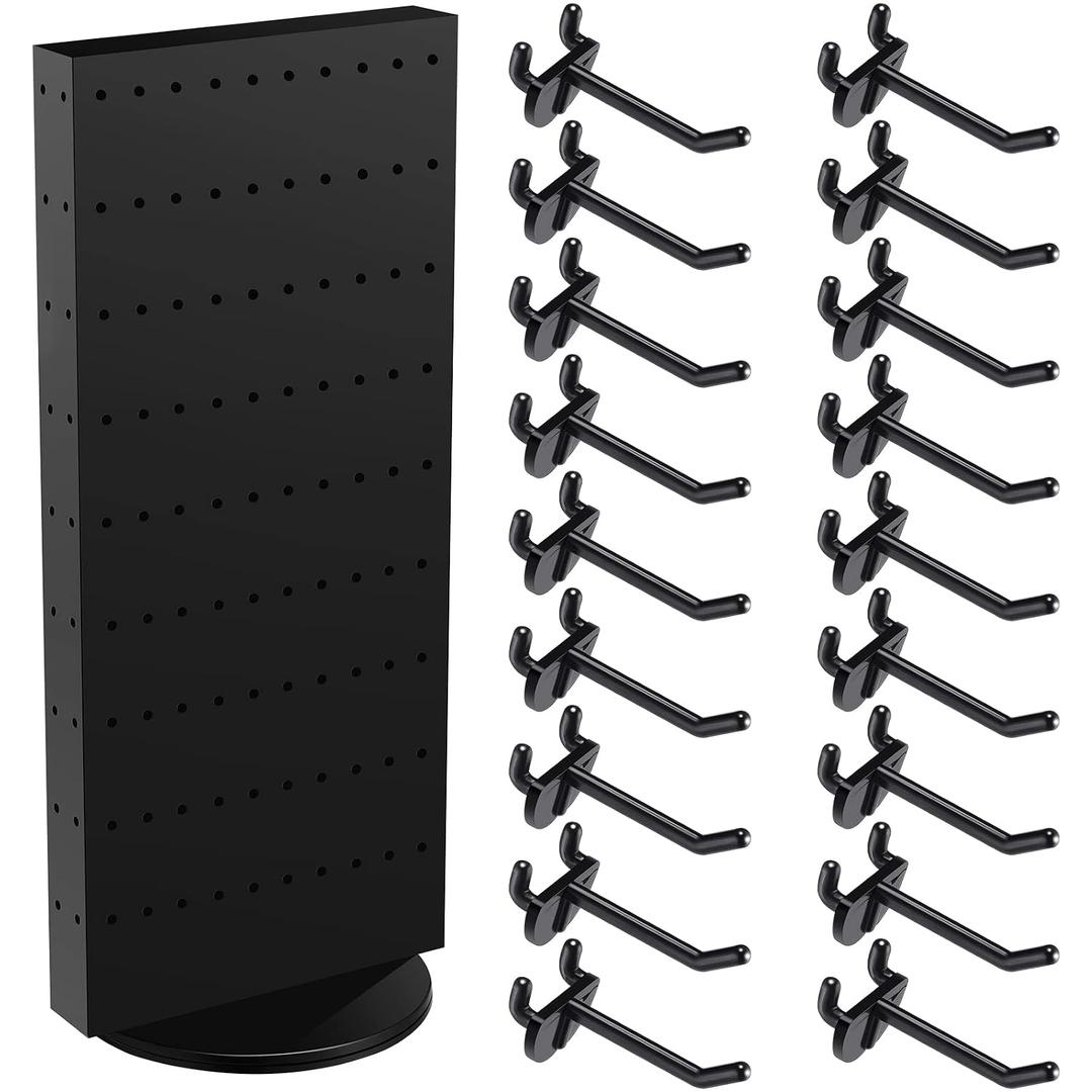 Rotating Display Stand Pegboard Display Rack 10.4'' W 23.6'' H Four Sided Peg Board Display Stands for Selling Vendor Craft Shows Pegboard Organizer Retail Counter Display with 54 Pcs Hooks (Black)