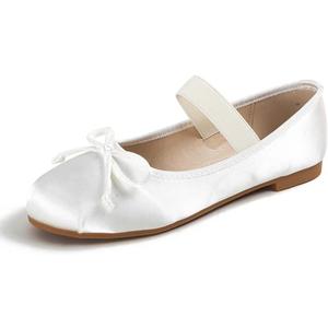 JOEupin Women's Pink Ballet Flats with Bow - Comfortable & Lightweight Shoes | Ballet Flats with Strap | Non-Slip Sole & Cushioned Arch Support Slip-On Shoes for Wedding/Work (8, White)