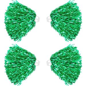Thenshop 4 Pack Cheerleading Pom Poms Cheerleader Squad Spirited Fun Pompoms Cheer Hand Flowers Metallic Foil Pompoms for Adults Sports Meeting Team Spirit Cheering Party (Green)