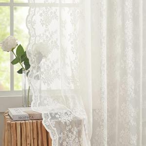 YJ YANJUN Vintage Lace Curtains 84 Inches Long-Romantic Flowers and Branch Sheer Lacy Curtains for Living Room French Door 1 Pair Rod Pocket, 52 x 84 Inch Ivory