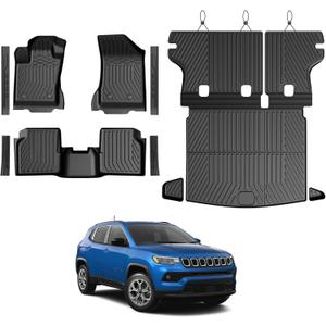 Floor Mats Cargo Mat Set for Jeep Compass 2017-2025 2026 (Fit New Body Style 2nd Generation), All Weather TPE Cargo Liner Backrest Mat Trunk Mat Door Sill Guards Accessories