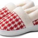 UBFEN Womens Mens Slippers Memory Foam Comfort Fuzzy Plush Lining Slip On House Shoes (Red, M)