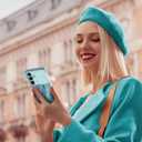 SHEDEER for Samsung Galaxy S24 Plus Case with Slide Camera Cover + Screen Protector, Samsung S24 Plus Case Shockproof Slim Thin, Glossy Fade-Resistant Pattern Phone Case Cover for S24+ Plus, Blue