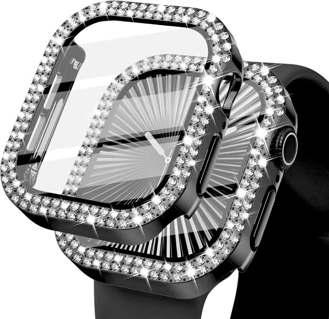 KADES Bling Case for Apple Watch 38mm with Built-in Screen Protector, Sparkling Rhinestone Protective Cover Compatible with Apple Watch Series 3 2 1 (38mm, Black)
