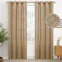 YoungsTex Burlap Linen Curtains 84 Inch Length for Living Room, Textured Tan Semi Sheer Drapes with Bronze Grommet Light Filtering for Farmhouse Bedroom, Toffee, 2 Panels, 52 X 84 Inch