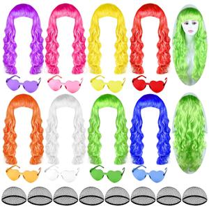 24 Pieces Colorful Long Curly Wigs Wavy Party Wigs Curly Cosplay Costume Wig for Women Party Dcor Bachelorette