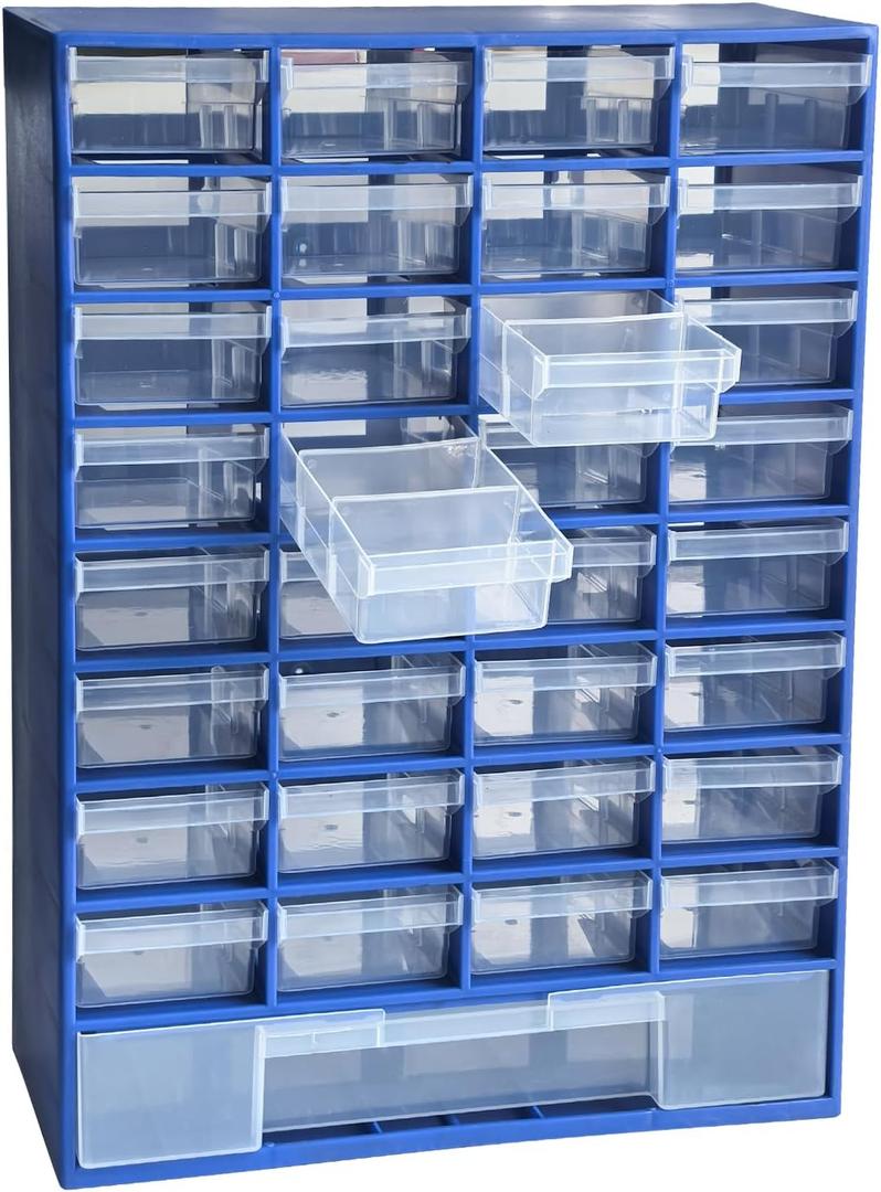 33 Drawer Plastic Small Parts Organizer, Storage Bin with Drawers for Hardware, Parts, Crafts, Beads, 11.8 x 16.1 x 5.2 Inches (Blue)