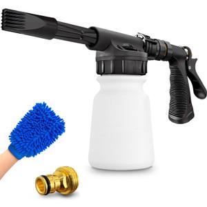 Car Wash Foam Gun + Microfiber Wash Mitt - Car Foam Sprayer - Foam Cannon for Hose - Spray Foam Gun Cleaner - Snow Foam Blaster for Cars, Boats, RVs, Foam Cannon Connects to Any Garden Hose (Classic - Black)