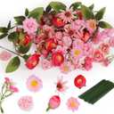 100PCS Fake Flower Heads Mini Artificial Flower Heads Silk Faux Flower for Crafts Pink Artificial Flowers for Decoration Cake Blossom Flowers for Hair Crafts Wedding Bridal Party Baby Shower (Pink)