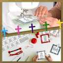 Fanfanwin Pocket Prayer Quilt Panel Squares with Small Wooden Crosses Mini Scripture Pocket Prayer Quilt for Friend Family Religious Spiritual Gift Christmas Reward Gift(Classic)