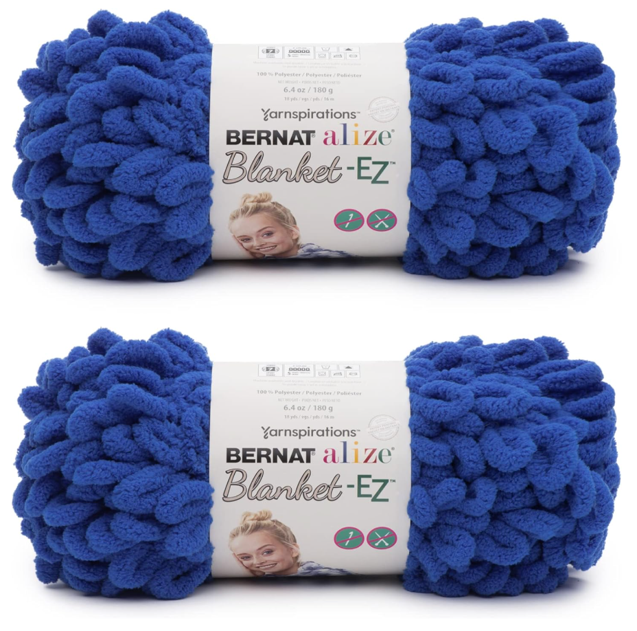 Bernat Alize Blanket-EZ Super Soft Looped Yarn for Beginners, Hand Knitting- No Needles or Hooks Needed, Bright Blue 3 Pack