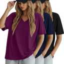 Huukeay 3 Pack Women's Oversized Cotton T-Shirts V Neck Loose Fit Casual Workout Tees Soft Short Sleeve Tops (XL)