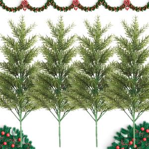 4 Pack Faux Mini Pine Trees 18.89inch Cedar Stems Small Artificial Christmas Tree Xmas Seasonal Indoor Outdoor Home Garden Decor Holiday Decorations,Green