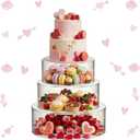 Sintuff 3 Pcs Acrylic Cake Stand with LED Lights 6'', 8'', 10'' Clear Fillable Cake Riser Round 3 Tier Case Box for Wedding Birthday Holiday Party Food Display, 3 Sizes