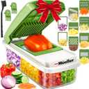Mueller Vegetable Chopper 9 Blade, Mandoline Slicer, Food Veggie Chopper, Cheese Grater, Onion Vegetable Cutter with Container, Dicer, Kitchen Gadgets & Essentials, White Sand/Green
