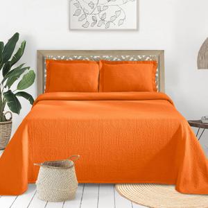 Superior Cotton Fleur De Lis Bedspread Set, Warm Blankets, All-Season Bedding, Bedroom Decor, Decorative Boho Medallion Coverlet, Includes 1 Bedspread, 2 Pillow Shams, Queen, Mandarin