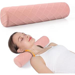 Cozyhealth Cervical Roll Pillow, Medium Soft Memory Foam Neck Round Pillow Cylinder Bolster Pillow for Sleeping, Round Neck Support for Bed, Legs, Back and Yoga (Pink, Medium - 3.9" H)