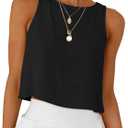 ANRABESS Womens Cropped Tank Tops Summer Sleeveless Back Button Shirts (Black, L)