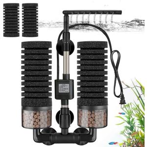 Upgrade Aquarium Electric Power Sponge Filter with Submersible Pump Ultra-Quiet Motor with Bio Ceramic Media Balls and 2 Spare Sponge (L for 20-55 Gal)