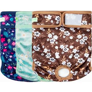 wegreeco Washable Female Dog Diapers Highly Absorbent Reusable Diapers for Dog in Heat Period, 3 Pack (Chrysanthemum, Medium)
