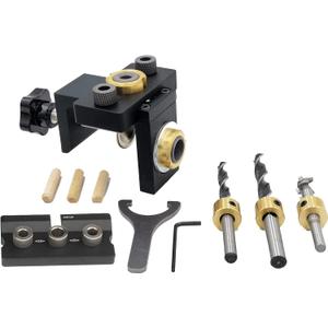 3 in 1 Doweling Jig Drill Kit, Adjustable Drilling Guide for Woodworking Pocket Hole Jig Kit for Embedded Nuts, Bolts and Eccentric Nuts With 8/10/15mm Bits