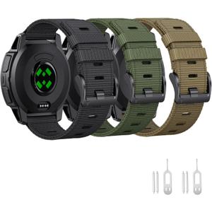 for Garmin Instinct Watch Band, Rugged Nylon Replacement Strap for Instinct 2 Instinct 3 45mm, Compatible with Garmin Instinct Solar, Tactical, Tide Esports, Sport Outdoor Work Use Replacement Band (3 Pack Black+Khaki+Green (Black Buckle))
